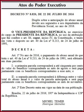 Decreto nº 8.8209, de 22 de julho de 2016